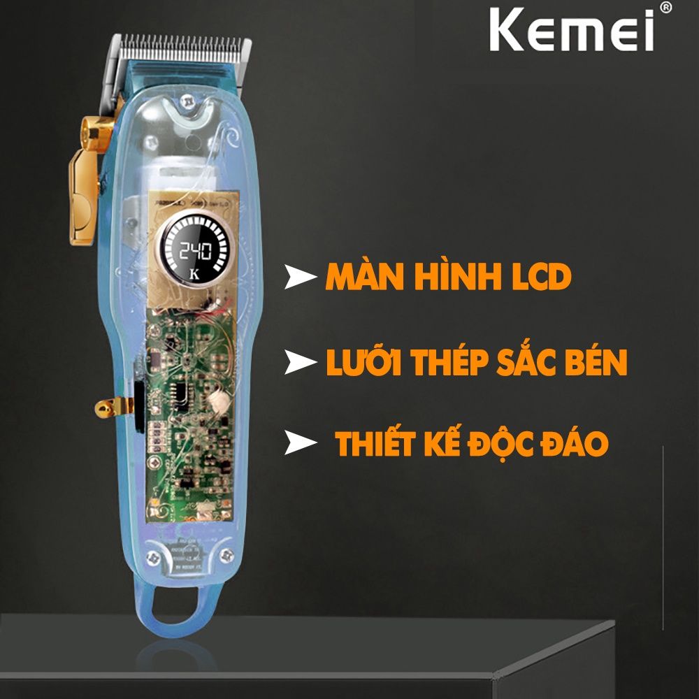 Tông đơ cắt tóc chuyên nghiệp KEMEI KM-2709PG màn hình LCD hiển thị thông minh pin trâu 3h sạc nhanh