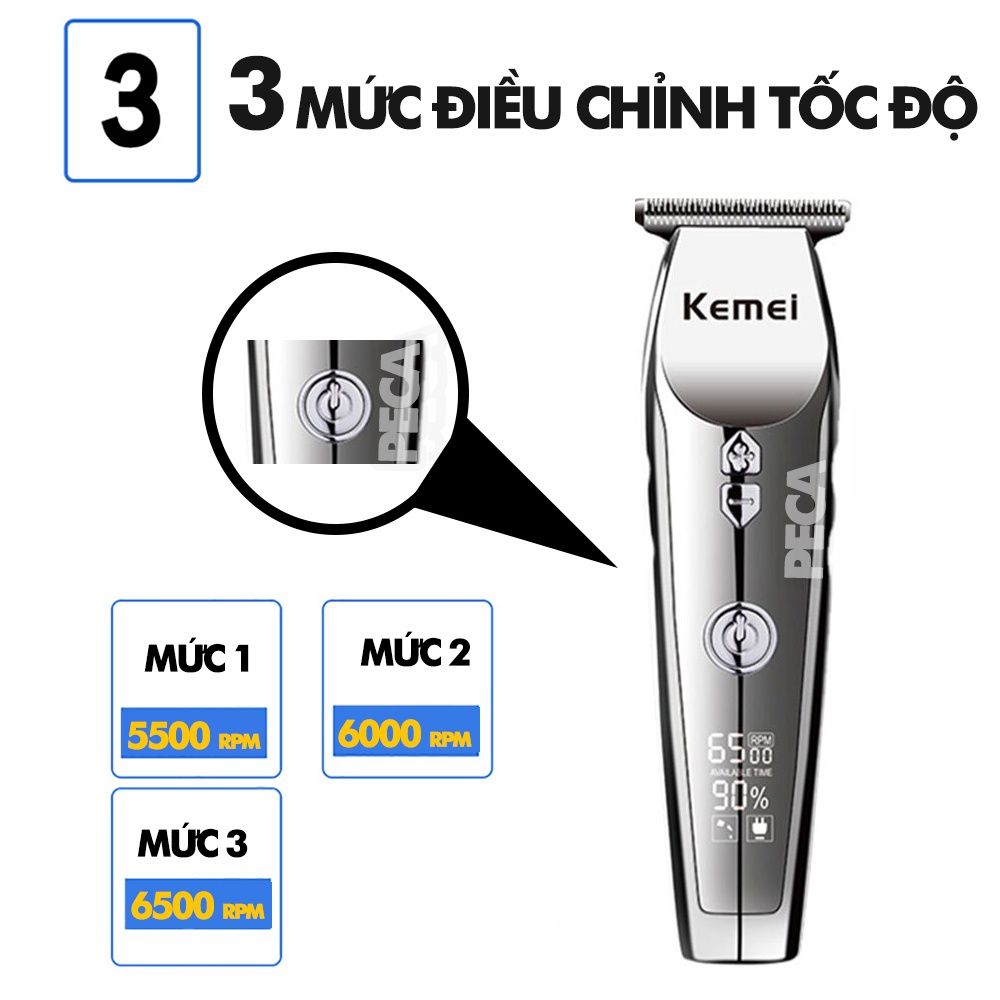 Tông đơ chấn viền không dây Kemei KM-126 màn hình LCD thông minh, 3 tốc độ cắt, có thể khắc tatoo, cạo trắng...Hàng chính hãng