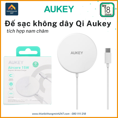 Đế sạc không dây Qi Aukey LC-A1 tích hợp nam châm (15W) Trắng