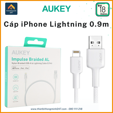 Cáp sạc iPhone Aukey CB-BAL7-WH USB to Lightning (chứng nhận Apple MFi) 0.9m