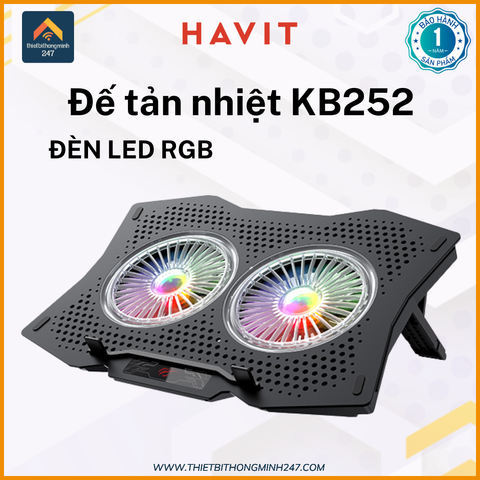 Đế tản nhiệt LED RGB HAVIT F2072 Laptop 9-17 inch | quạt đường kính 12cm*2