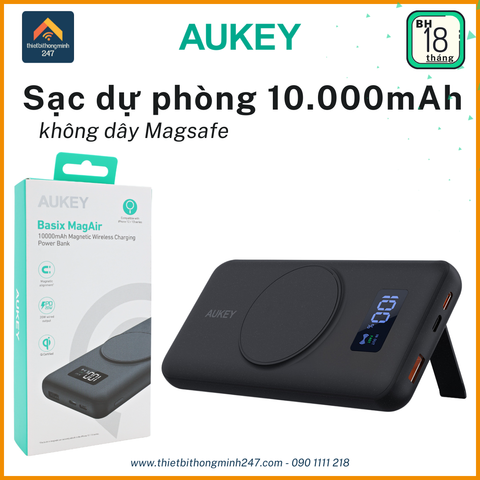 Pin sạc dự phòng không dây Magsafe Aukey PB-WL02i-BK 10.000mAh sạc nhanh 3.0 (15W)