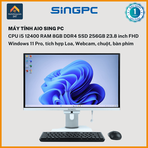 Máy tính nguyên bộ AIO Sing PC CPU i5 12400 RAM 8GB SSD 256GB 23.8 inch FHD Windows 11 Pro