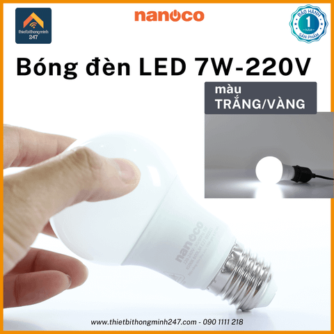 Bóng đèn LED tròn 7W/220V Nanoco chui đèn E27 | Ø 6cm - sáng trắng/vàng