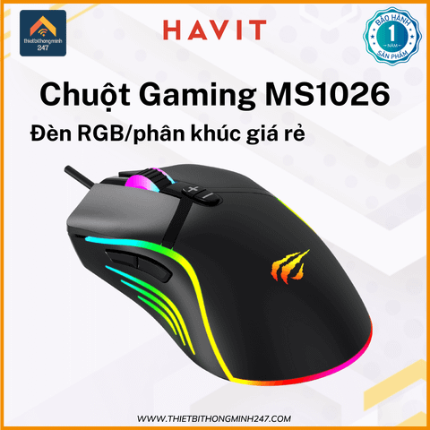 Chuột Gaming HAVIT GAMENOTE MS1026 RGB 6400dpi