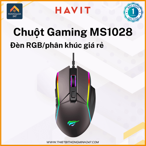 Chuột Gaming có dây HAVIT GAMENOTE MS1028 LED RGB 7200dpi