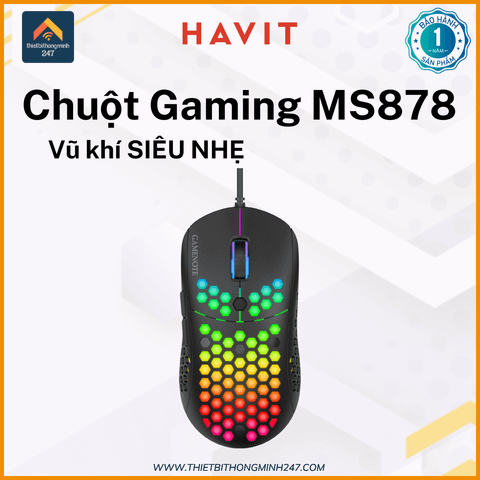 Chuột Gaming có dây HAVIT GAMENOTE MS878 đèn LED RGB 10000dpi