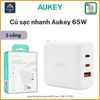 Củ sạc nhanh (Fast Charge) 65W Aukey PD 3.0 | 3 Cổng (2xUSB-C, 1xUSB)