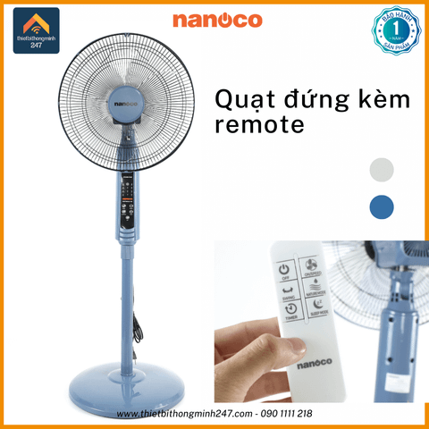 Quạt đứng điều khiển (remote) Nanoco NSF1602G- RCB 47W | 5 cấp gió. hẹn giờ