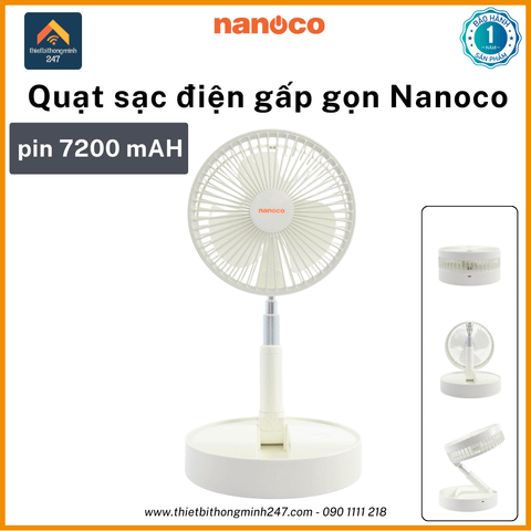 Quạt sạc điện gấp gọn Nanoco NFF1617W pin sạc 7200mAh, gập 180 độ