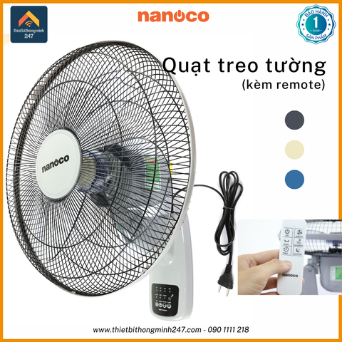 Quạt treo tường điều khiển (remote) Nanoco NWF1610RC | 47W, hẹn giờ