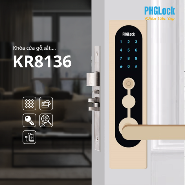 Khóa thẻ từ KR8136 / APP (Tay nắm tròn)