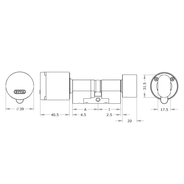 Special Order - Ruột Khoá Cửa Điện Tử Thông Minh Một Đầu Xoay Điện Tử Một Đầu Vặn EVVA AirKey - EV323AK