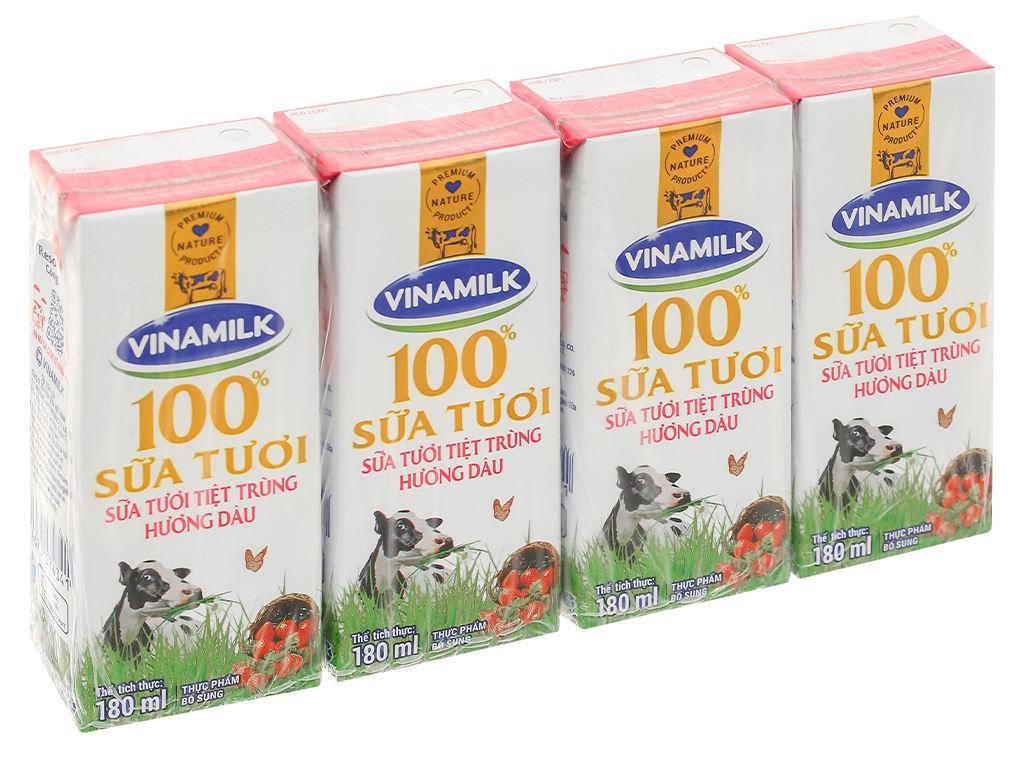  Sữa tươi tiệt trùng Vinamilk dưỡng chất hương dâu 4x180ml 