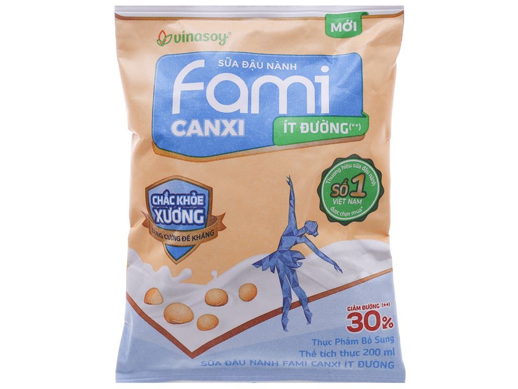  Sữa đậu nành Fami canxi ít đường bịch 200ml 