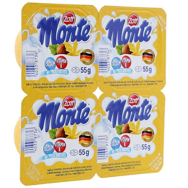 LỐC 4 HỦ VÁN SỮA MONTE ZOTT HƯƠNG VANI (LỐC)