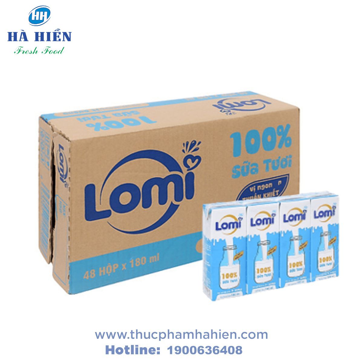 LỐC 4 HỘP SỮA TƯƠI TIỆT TRÙNG LOMI ÍT ĐƯỜNG (180ML) – THÙNG 12 LỐC