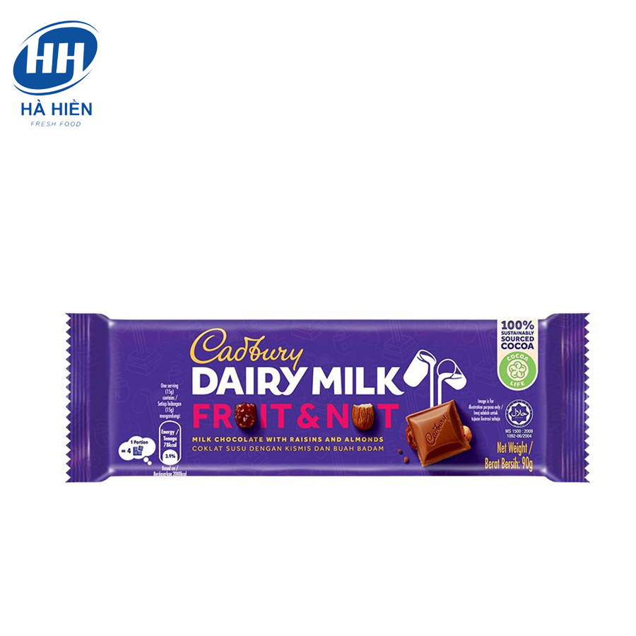 SOCOLA TRÁI CÂY VÀ HẠT CADBURY DAIRY MILK 90G