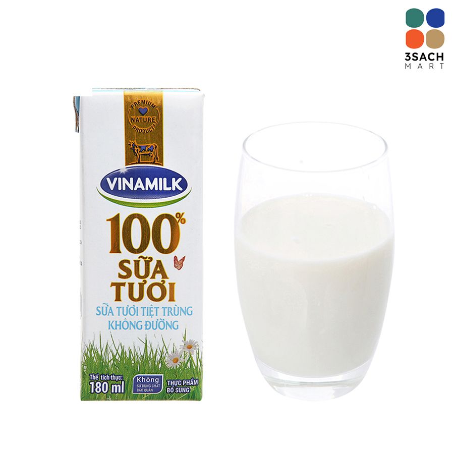  Sữa Tươi Tiệt Trùng Không Đường Vinamilk (Hộp 180Ml) 