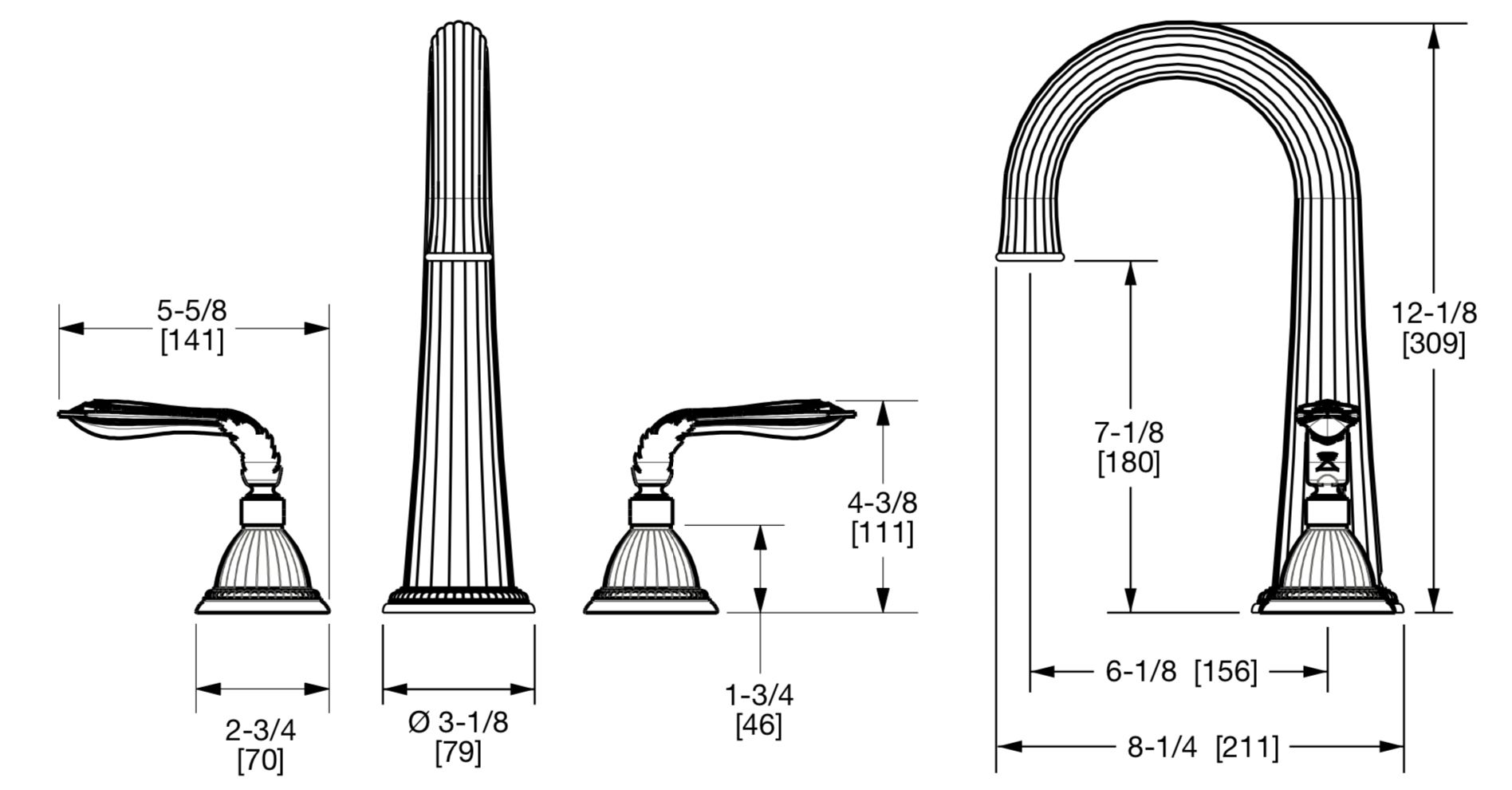  Vòi chậu rửa mặt cổ điển Edwardian bằng đồng - 0090BAR813 