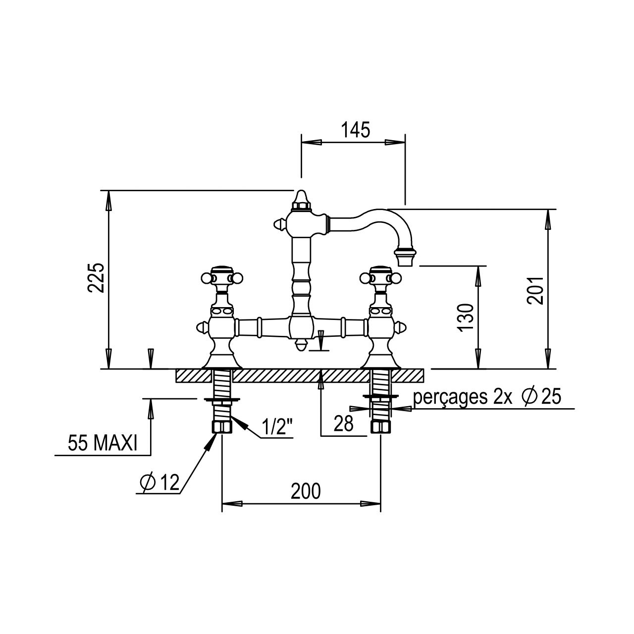  Vòi chậu rửa mặt cổ điển bằng đồng Julia Victoria - 01207 