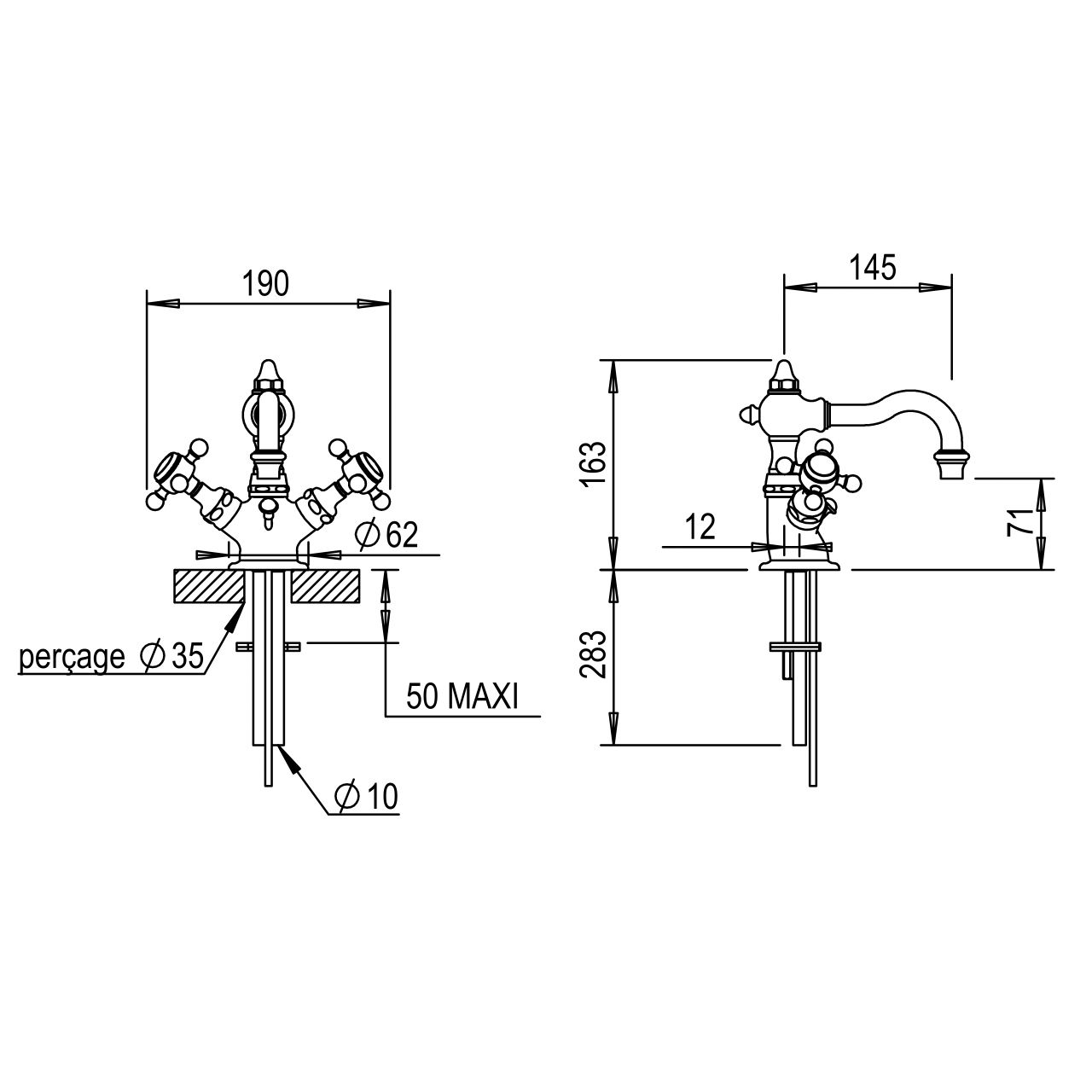Vòi chậu rửa mặt cổ điển bằng đồng Julia Victoria - 01208