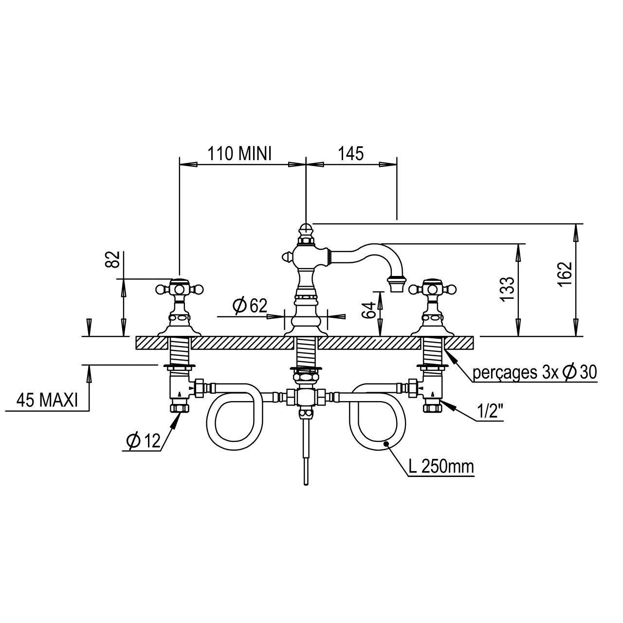 Vòi chậu rửa mặt cổ điển bằng đồng Julia Victoria - 01260