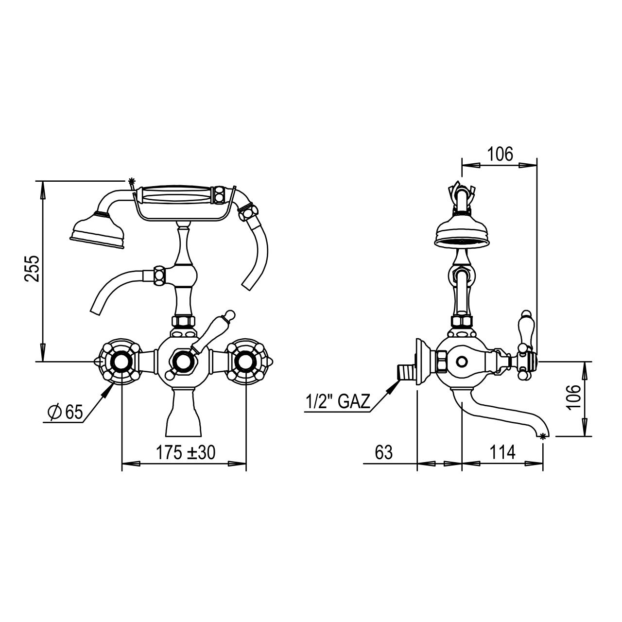  Vòi bồn tắm gắn tường cổ điển bằng đồng Julia Victoria - 01434 