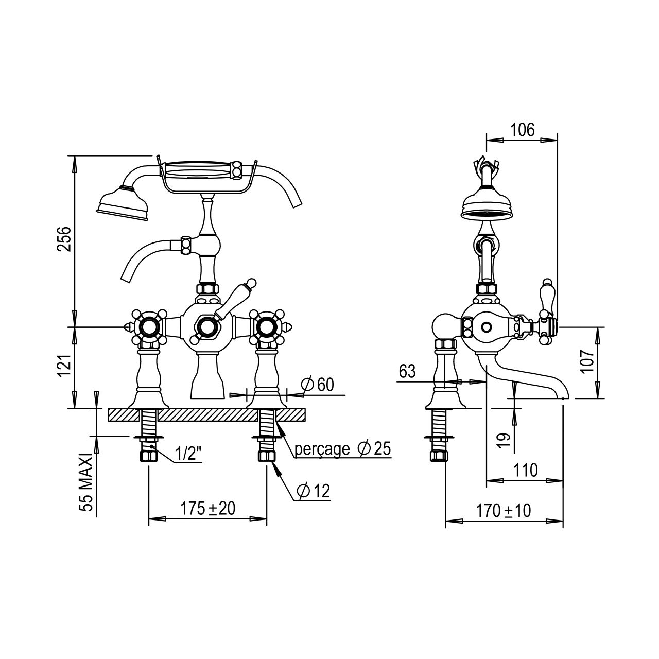  Vòi bồn tắm cổ điển bằng đồng Julia Victoria - 01435 