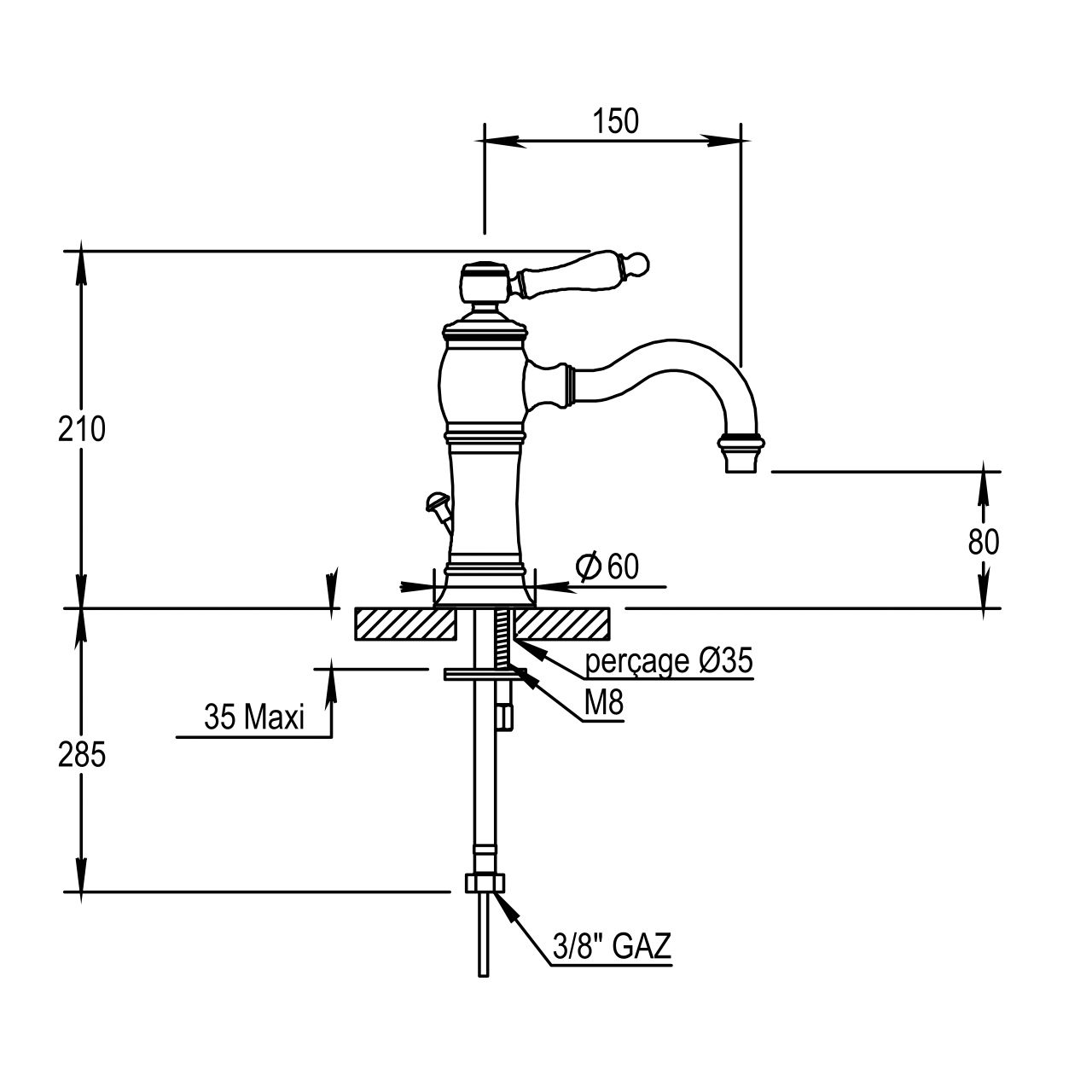  Vòi chậu rửa mặt cổ điển bằng đồng Julia Victoria - 01708 