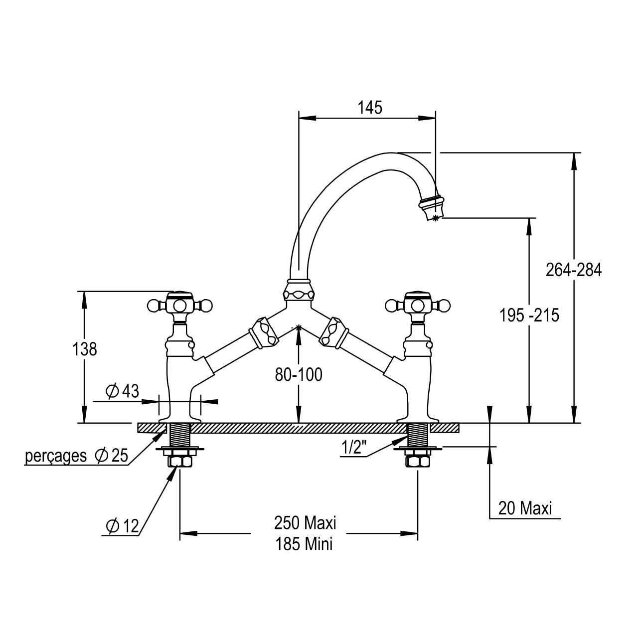  Vòi chậu rửa mặt cổ điển bằng đồng Éloise - 02227 