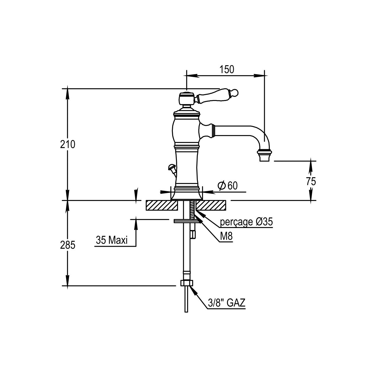  Vòi chậu rửa mặt cổ điển bằng đồng Éloise - 02708 