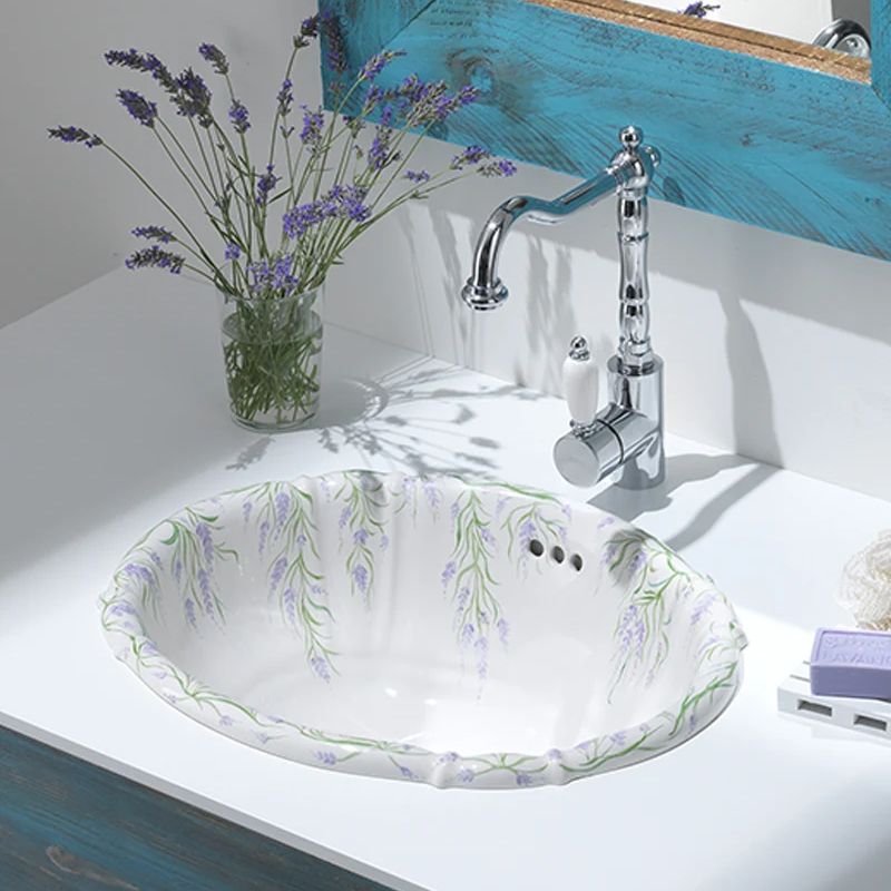 Chậu lavabo dương vành Old America Lavanda Flower - 0401LF