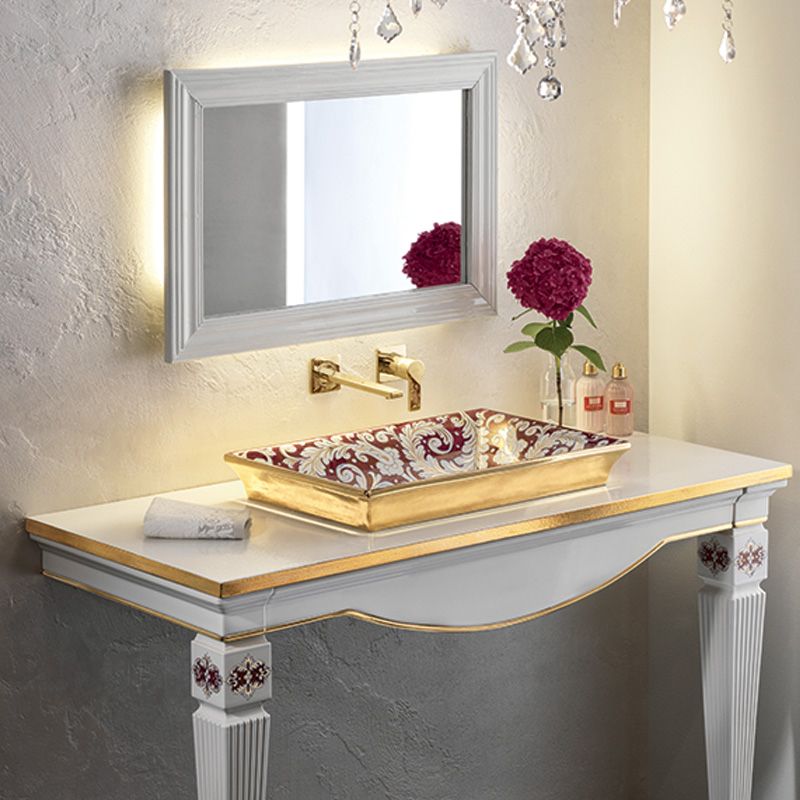Chậu lavabo bán âm bàn Manatares Gold Red Rubin Flower - 0403GRF