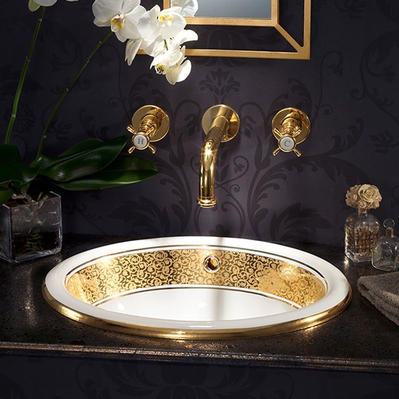 Chậu lavabo dương vành Luisa Relief Decor Band Gold - 0423NRDG