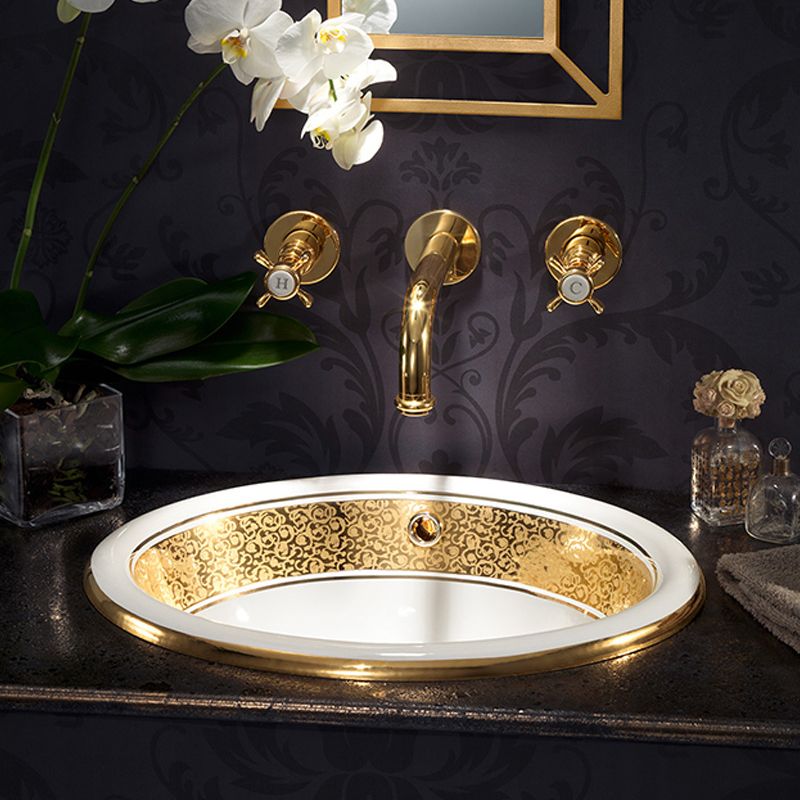 Chậu lavabo dương vành Luisa Relief Decor Band Gold - 0423NRDG