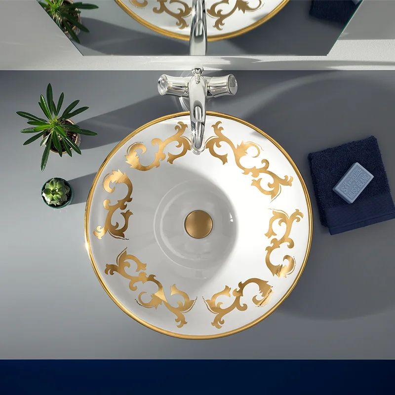 Chậu lavabo bán âm bàn Dalia Gold Spiral - 0429DX