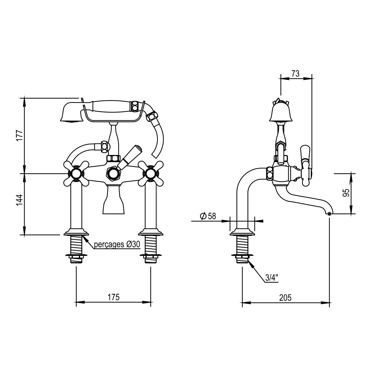  Vòi bồn tắm cổ điển bằng đồng Elsa - 04435 