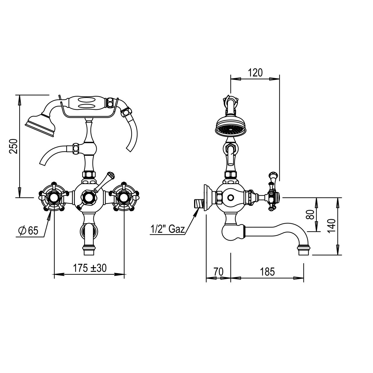  Vòi bồn tắm gắn tường cổ điển bằng đồng Anthea - 06434 