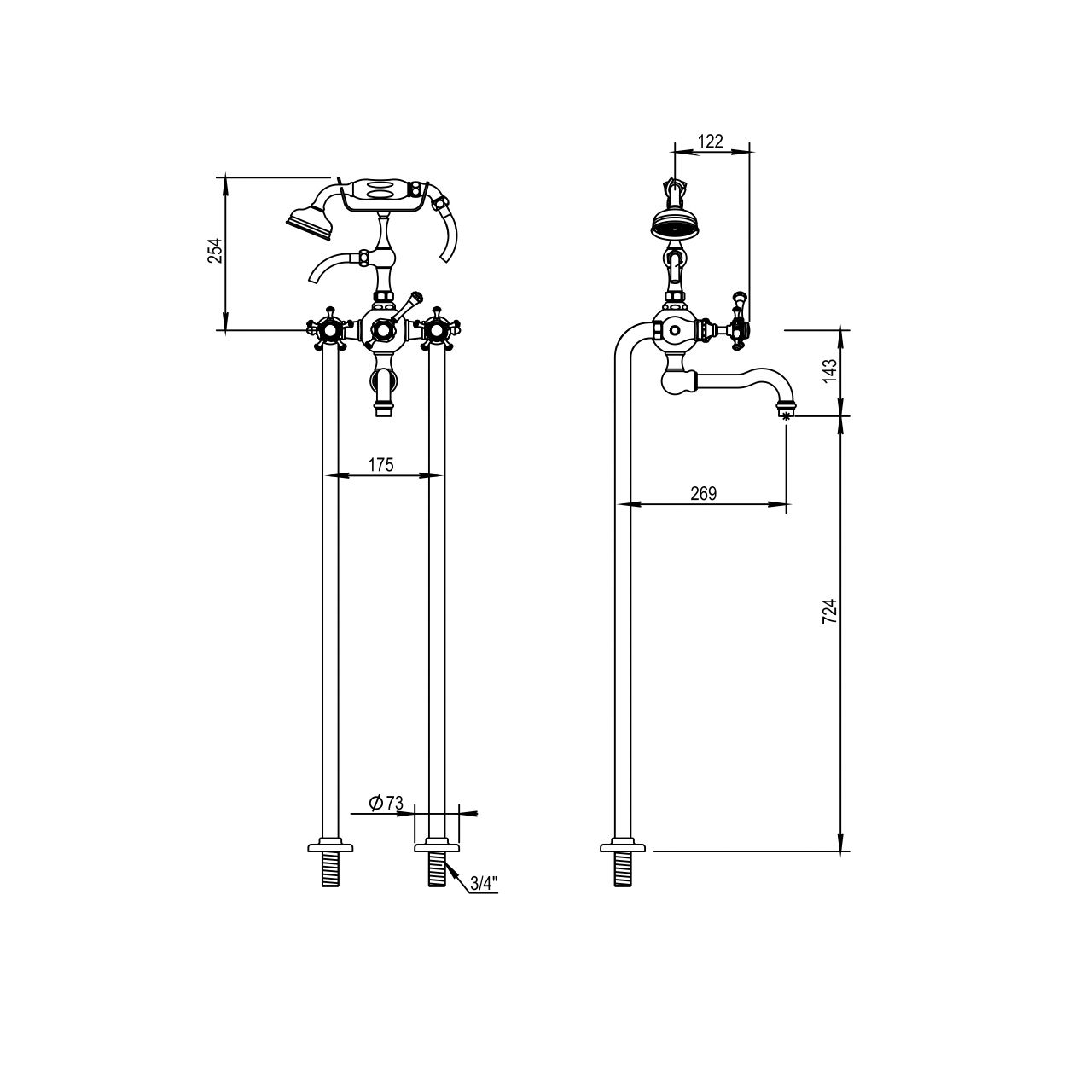  Vòi bồn tắm gắn sàn cổ điển bằng đồng Anthea - 06498 