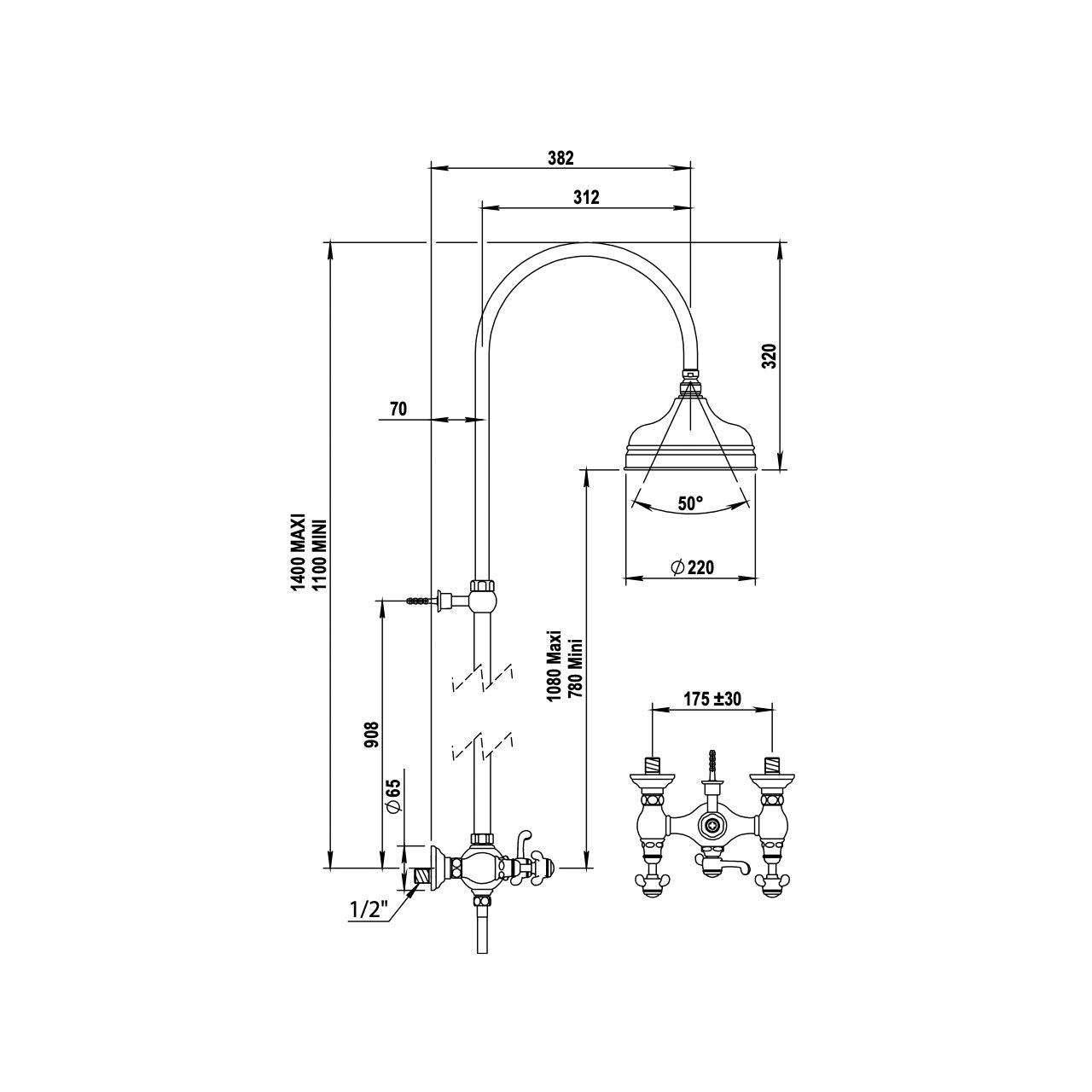  Sen cây gắn tường, bát sen ø220mm cổ điển bằng đồng Montmartre -  07544 