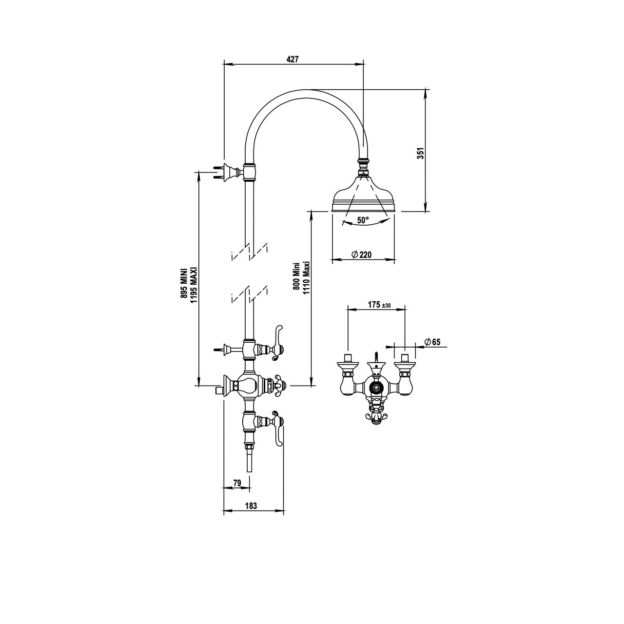 Sen cây điều chỉnh nhiệt độ, bát sen ø220mm cổ điển bằng đồng Montmartre - 07744