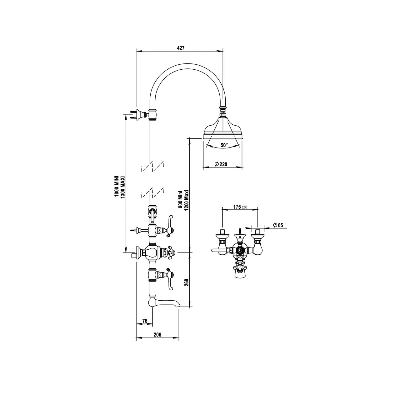 Sen cây điều chỉnh nhiệt độ, bát sen ø220mm cổ điển bằng đồng Montmartre - 07754