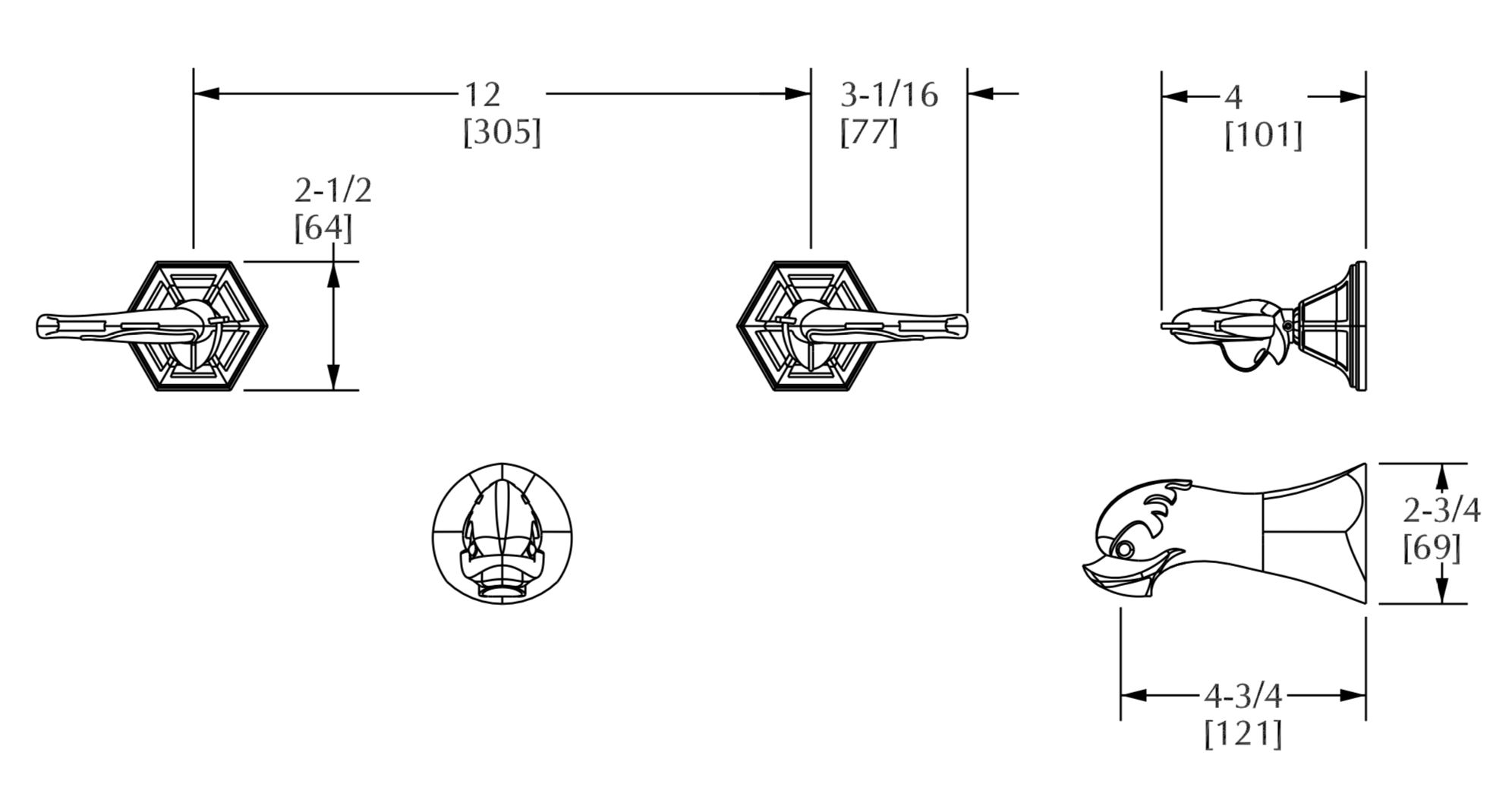  Vòi bồn tắm ba lỗ cổ điển Dolphin bằng đồng - 0907TUB 