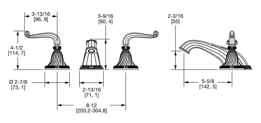  Vòi chậu rửa mặt cổ điển Ribbon & Reed bằng đồng - 0912BSN 