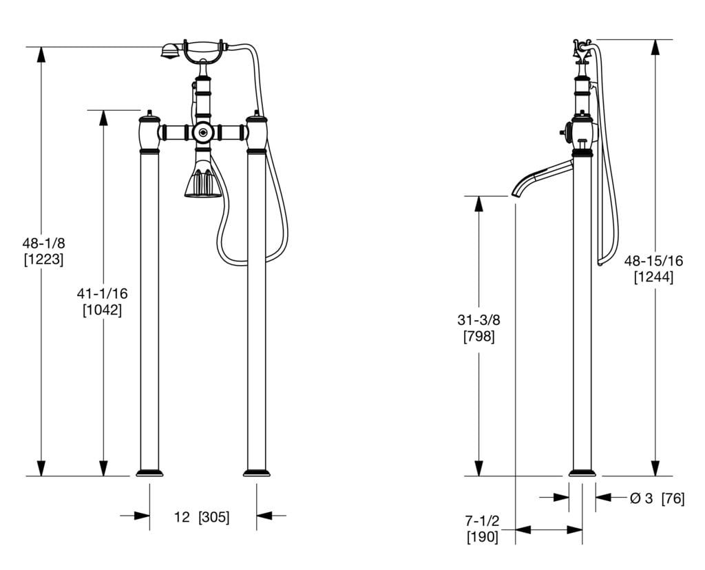  Vòi bồn tắm gắn sàn cổ điển Swan bằng đồng - 0915XTS-01 