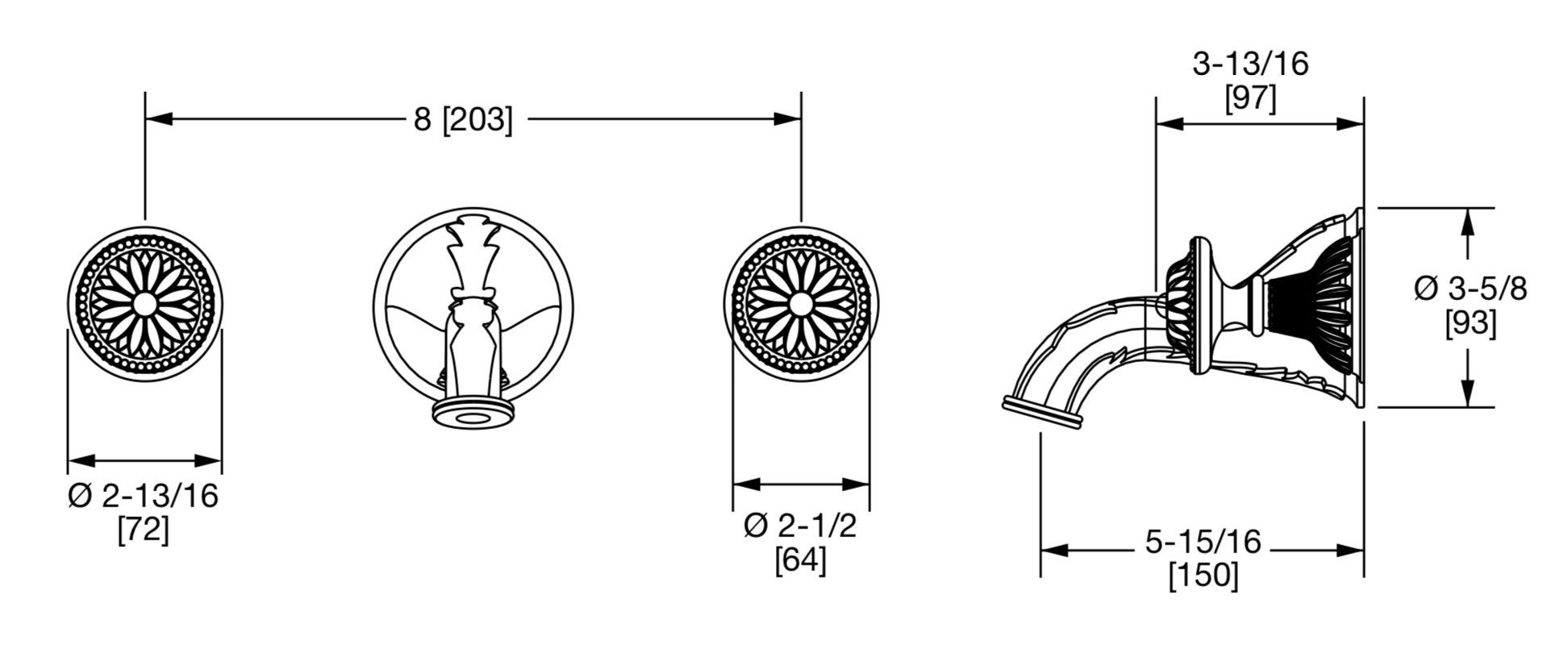  Vòi chậu rửa mặt gắn tường cổ điển Acanthus bằng đồng - 0918WBS819 