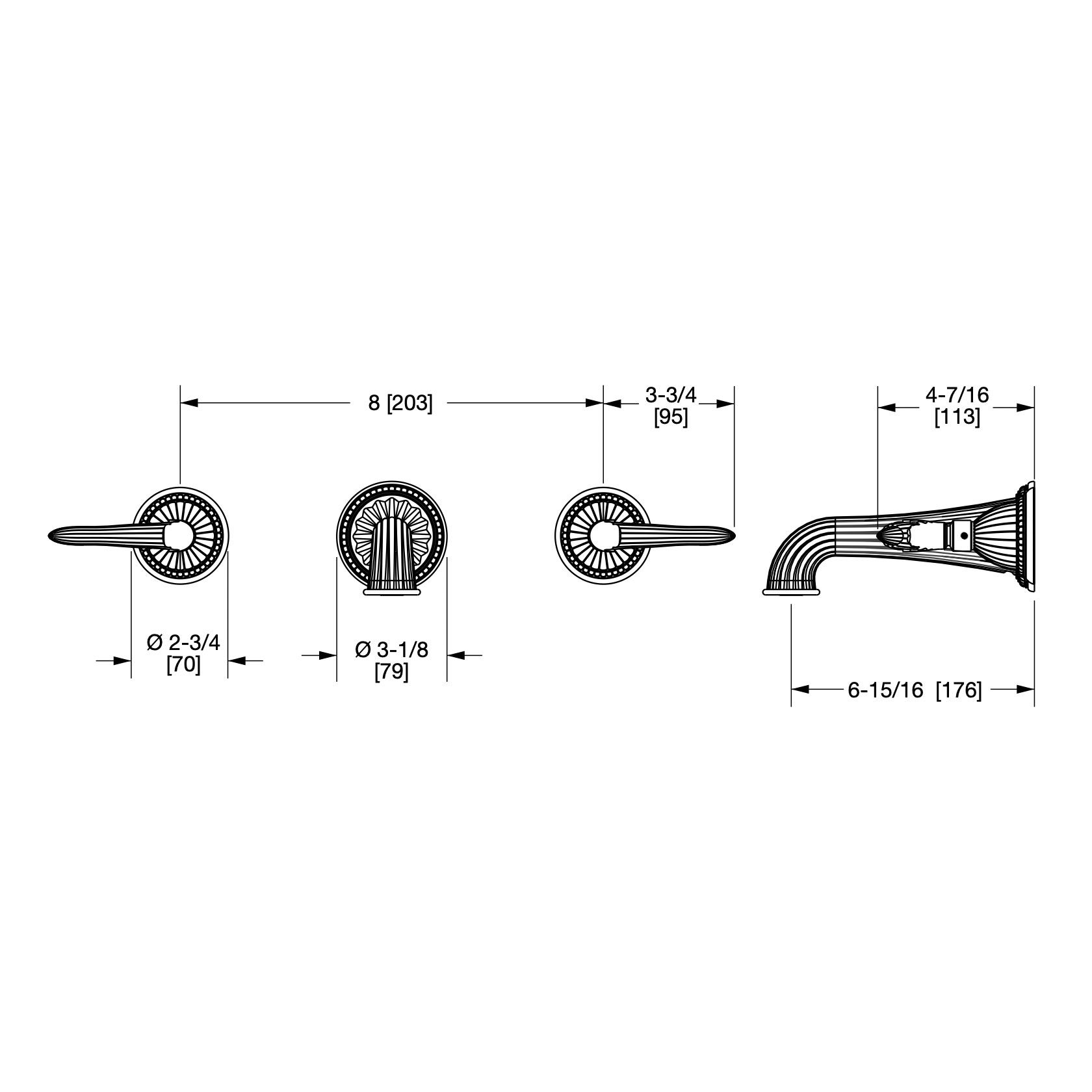  Vòi chậu rửa mặt gắn tường cổ điển Classical bằng đồng - 0932WBS821 