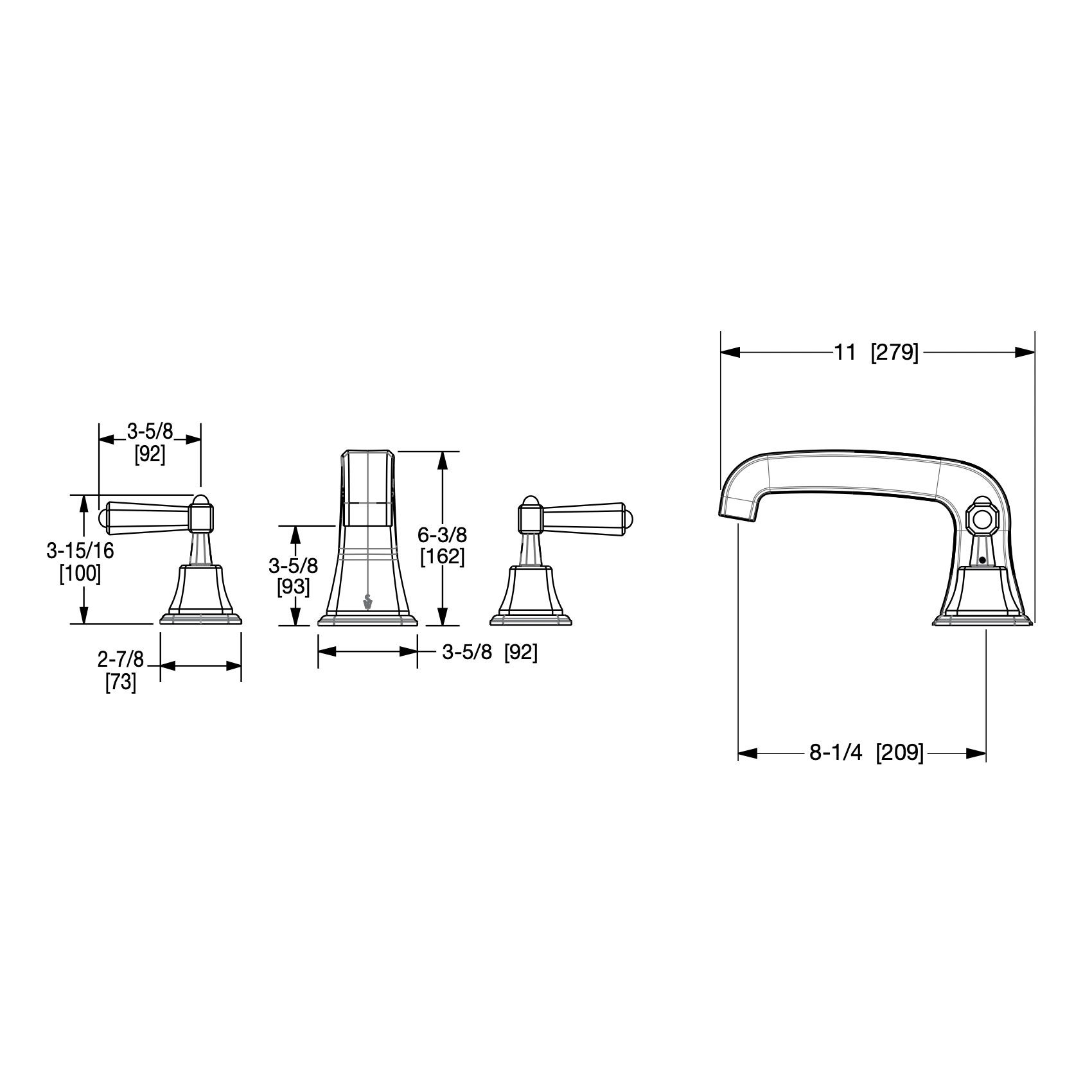 Vòi bồn tắm ba lỗ cổ điển Harrison bằng đồng - 0980DKT824S