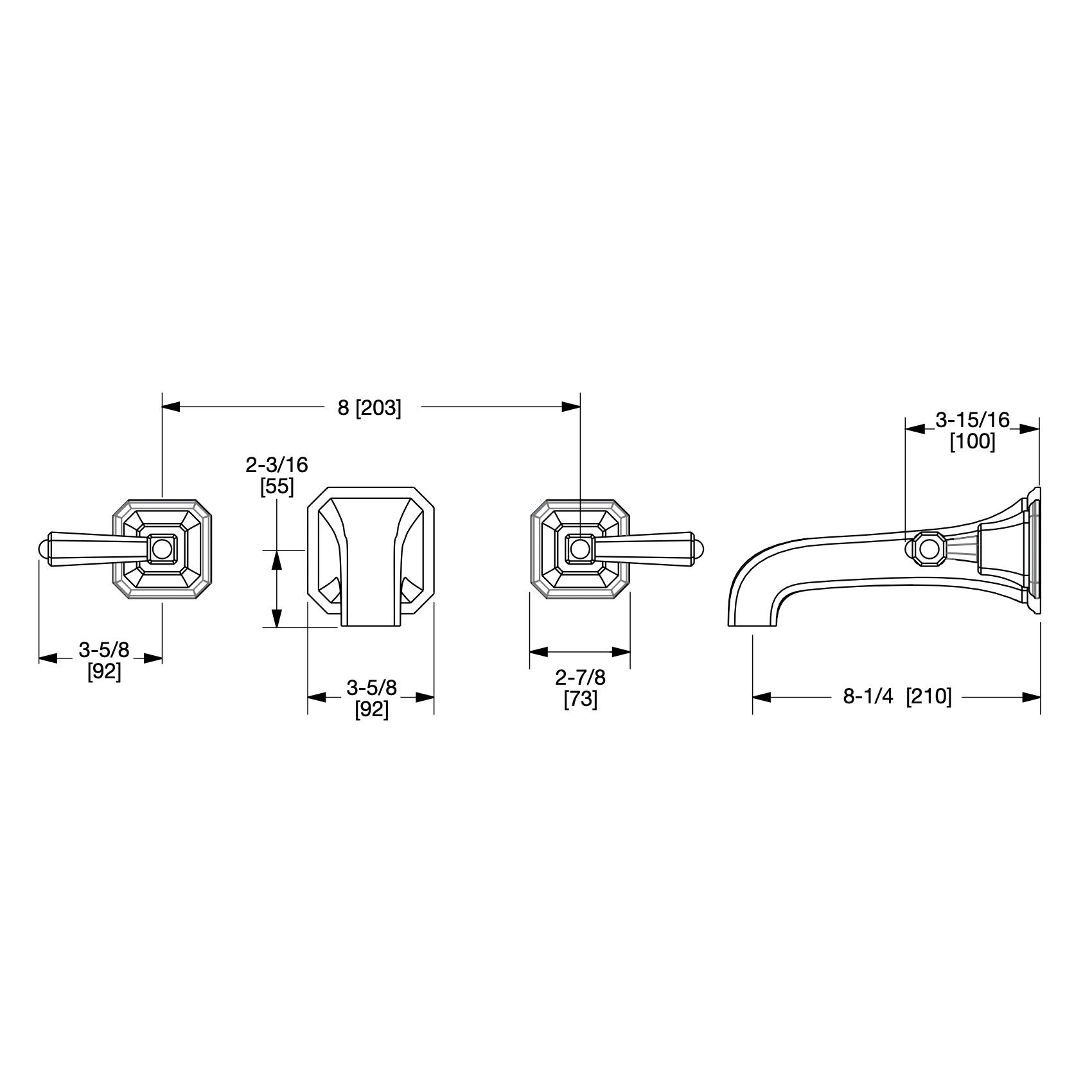 Vòi chậu rửa mặt gắn tường cổ điển Harrison bằng đồng - 0980WBS824S